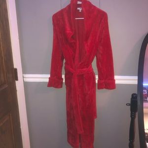 red cozy robe with sash